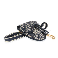 Dior Blue Oblique Embroidery Saddle Belt Bag