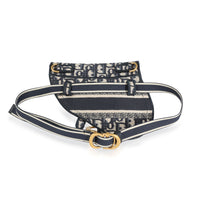 Dior Blue Oblique Embroidery Saddle Belt Bag