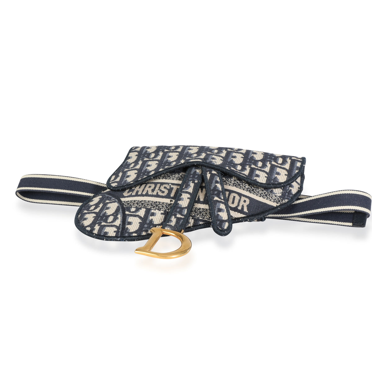 Dior Blue Oblique Embroidery Saddle Belt Bag