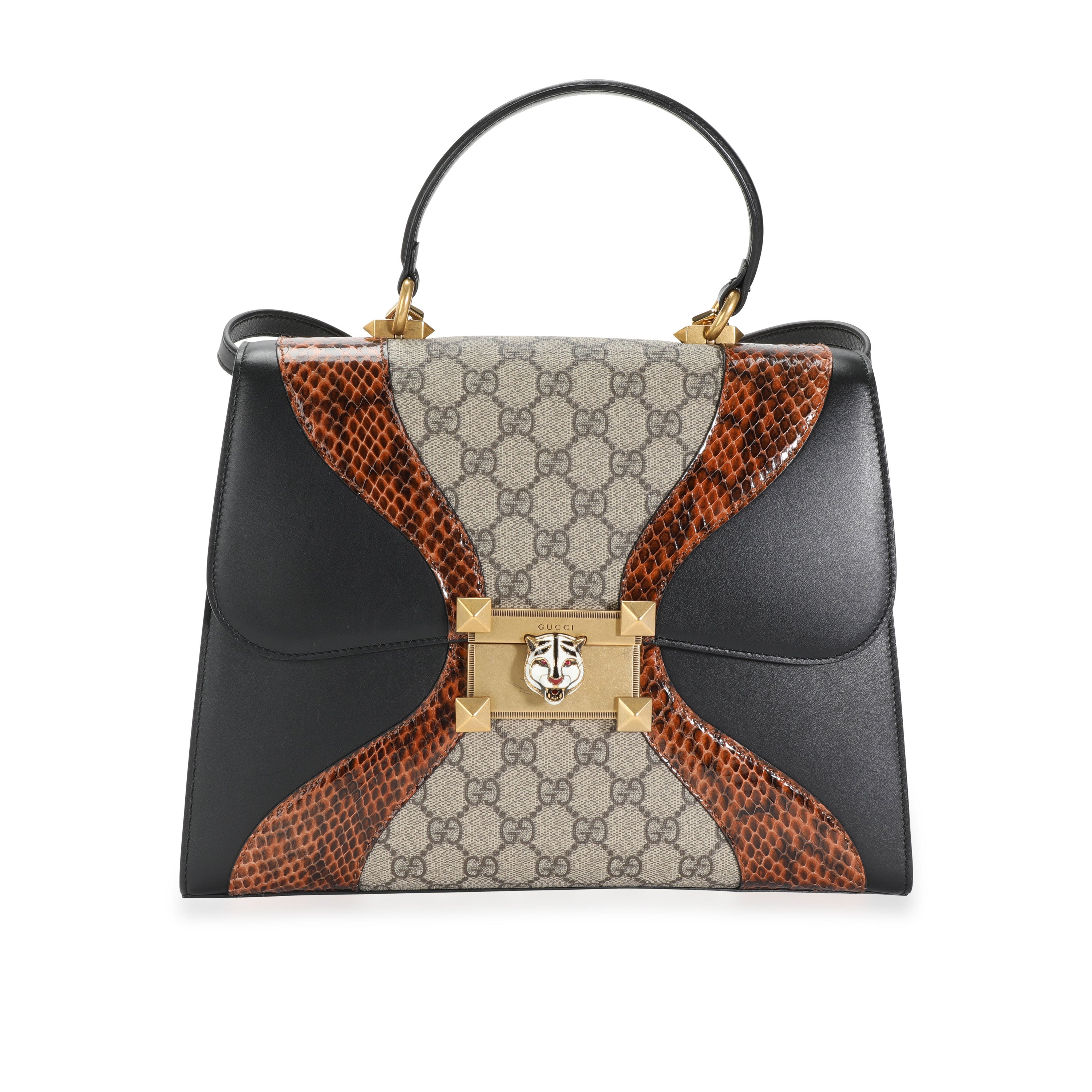 Gucci GG Supreme, Black Leather, Elaphe Osiride Medium Top