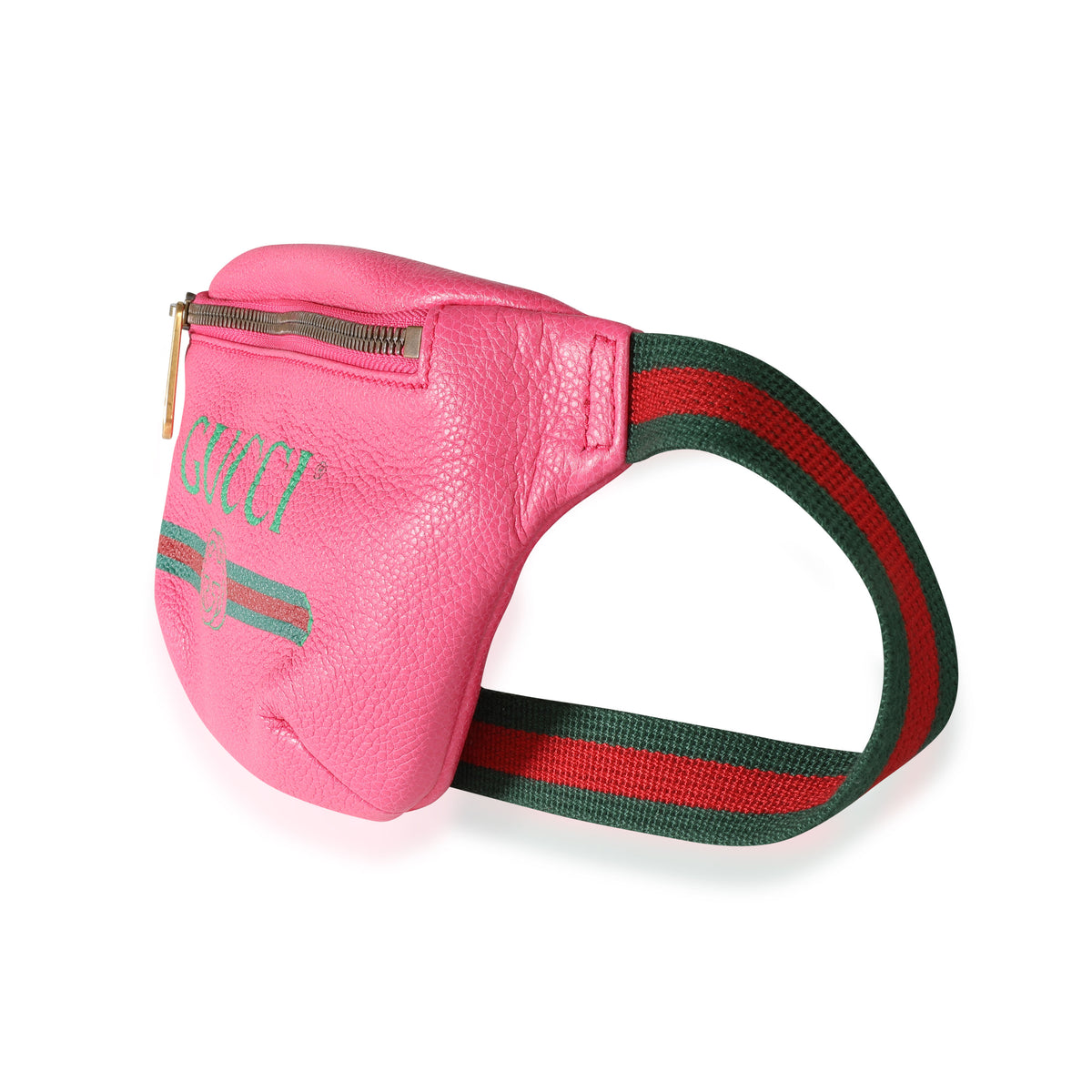 Gucci Hot Pink Logo Print Leather & Web Small Belt Bag