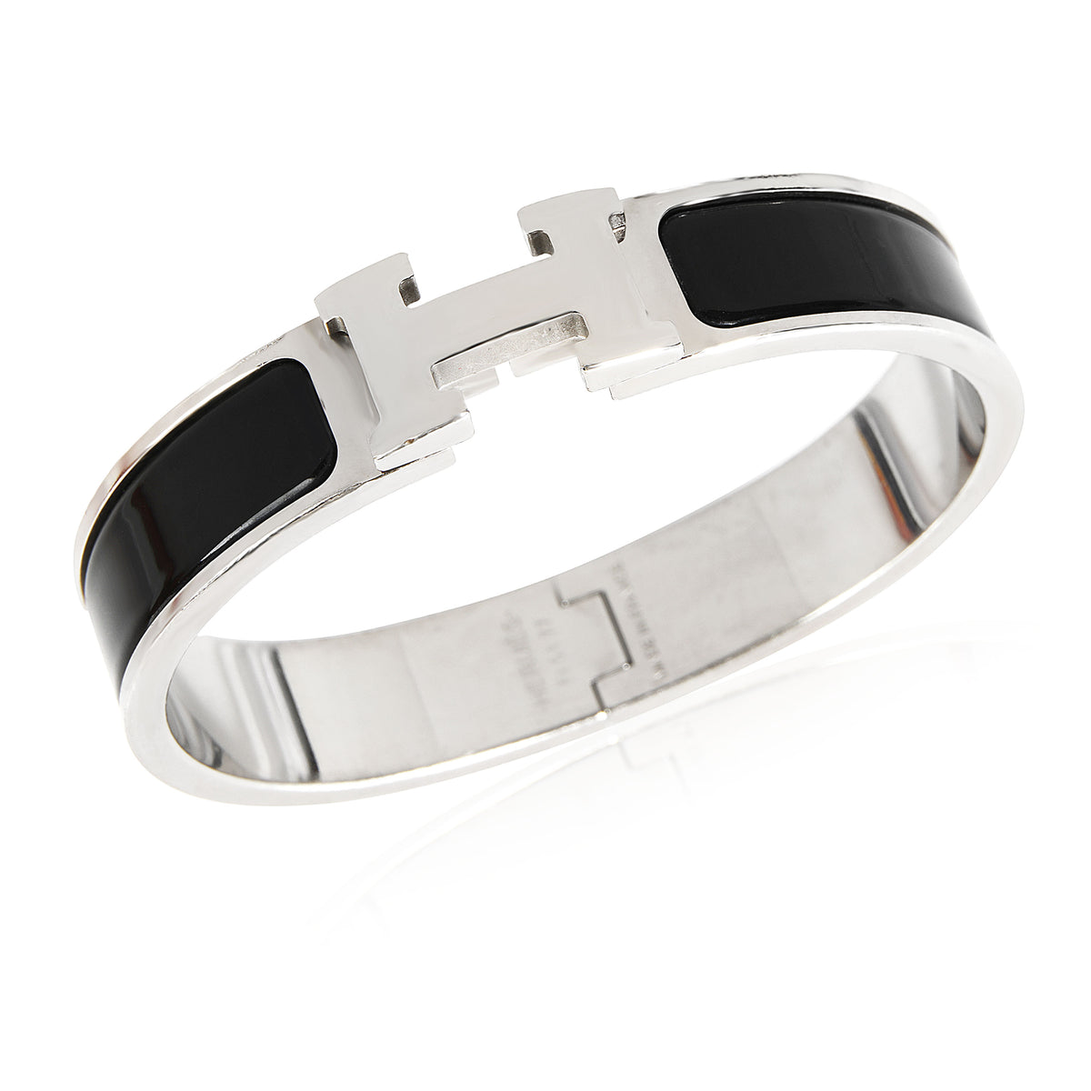 Hermes Clic H Palladium Plated Bracelet, Black., Size PM
