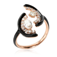 Marquise & Round Diamond Black Enamel Ring in 14K Rose Gold 0.94 Ctw