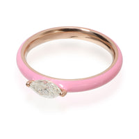 Pink Enamel East West Marquise Diamond Ring 14K Rose Gold & 0.52 Ctw