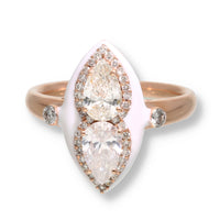 Pear Shaped & Round Diamond Ring White Enamel Ring in 14K Rose Gold 1.43 CTW