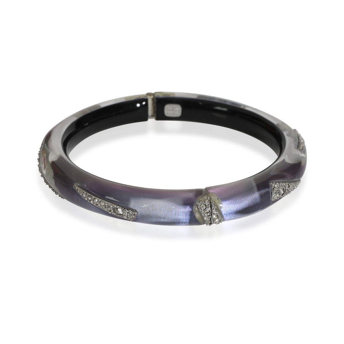 Alexis Bittar Lilac Lucite Hinged Bangle, Triangle Crystal Studded Accents