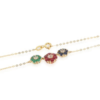 Ruby Sapphire and Emerald Flower Pendant in 14K Yellow Gold