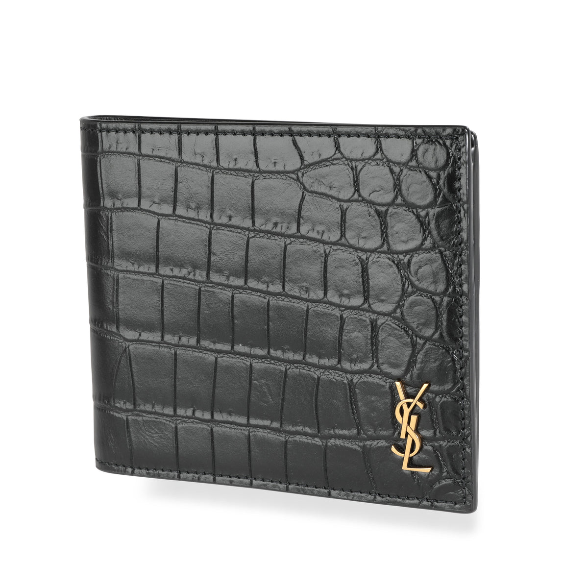 Saint Laurent Black Crocodile-Embossed Leather Bifold Wallet