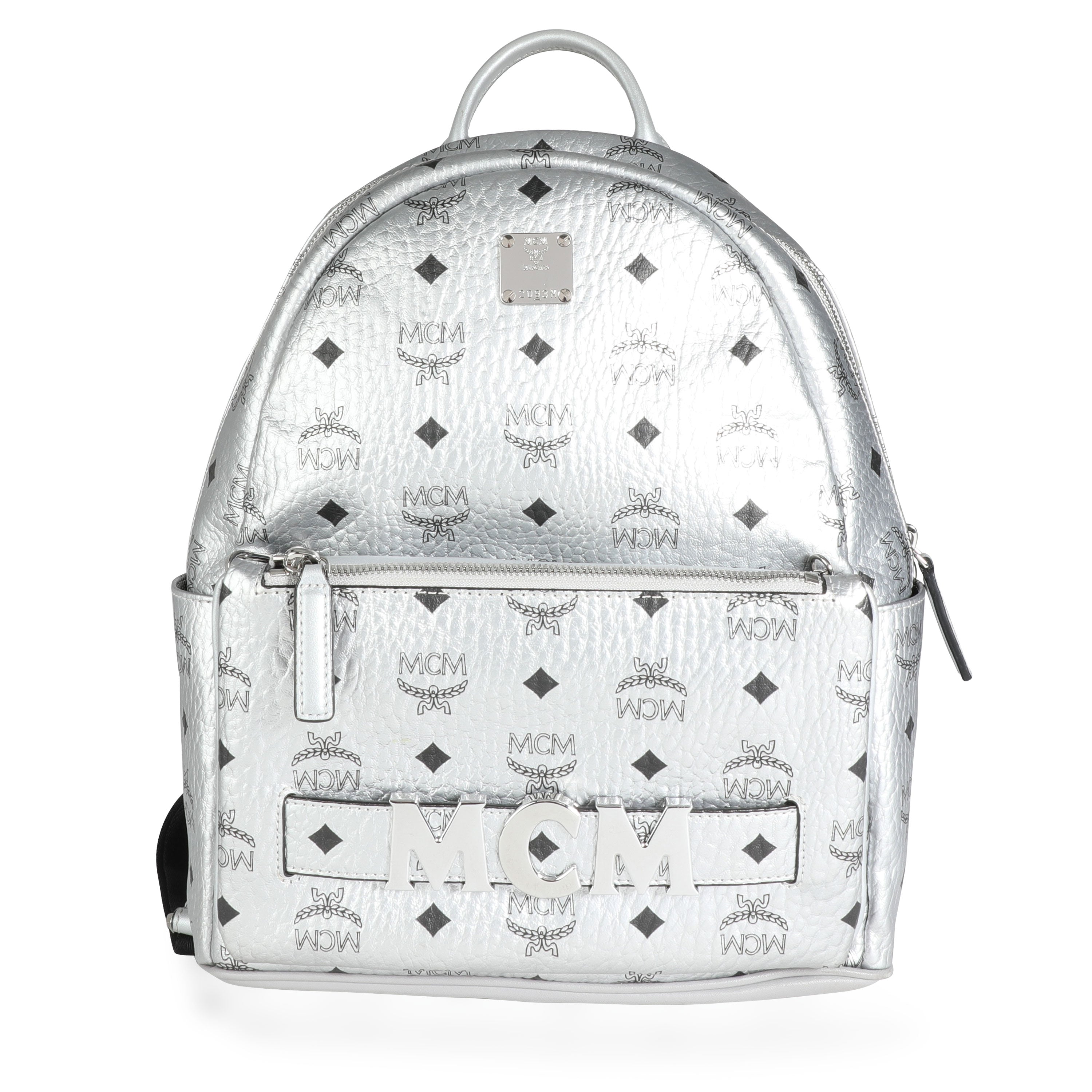 Leather backpack MCM Silver in Leather - 25011475
