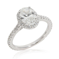 Halo Oval Diamond Engagement Ring in 14K White Gold GIA Certified F SI1 1.36 CTW