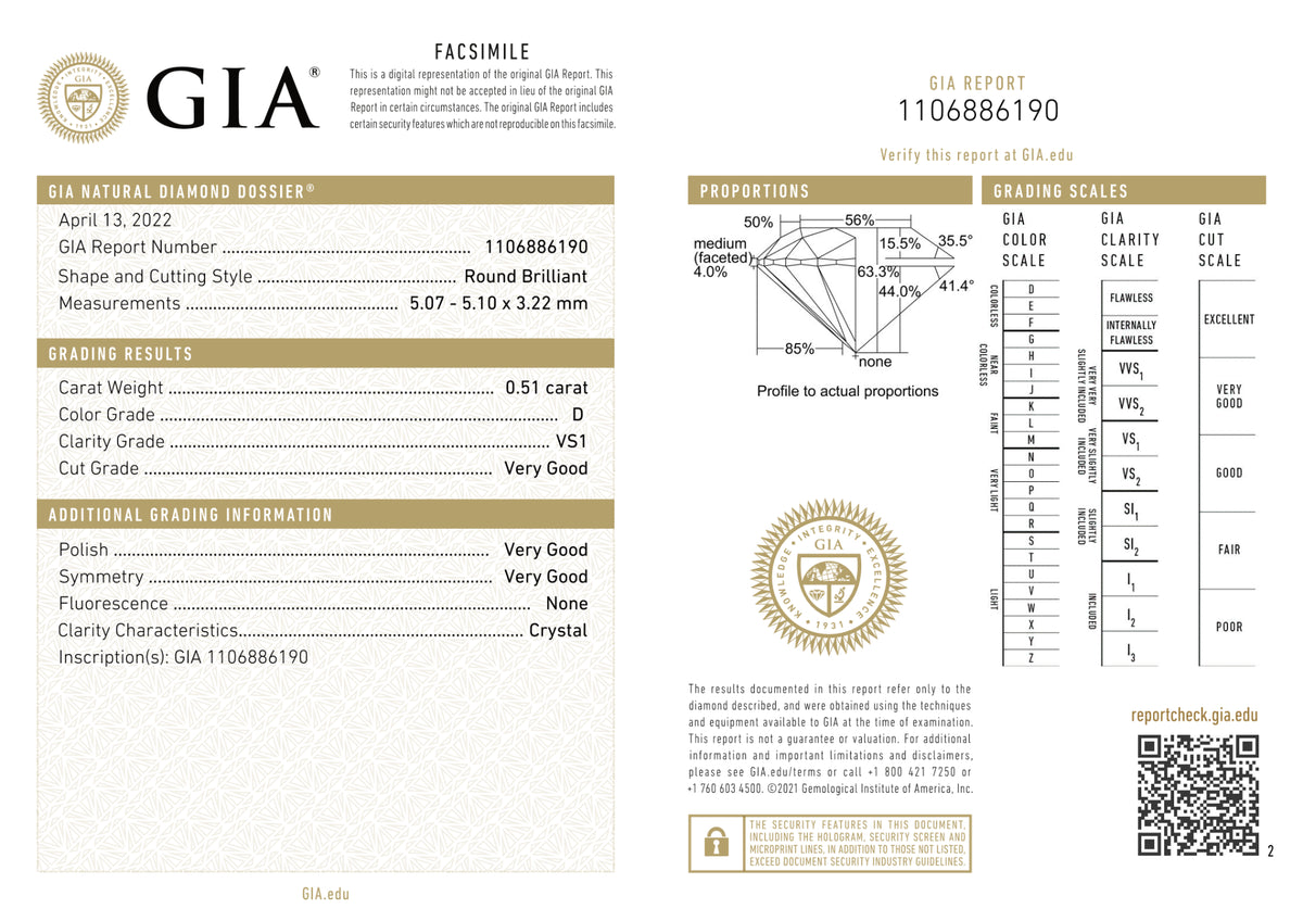 GIA Certified 0.51 Ct  cut D VS1 Loose Diamond