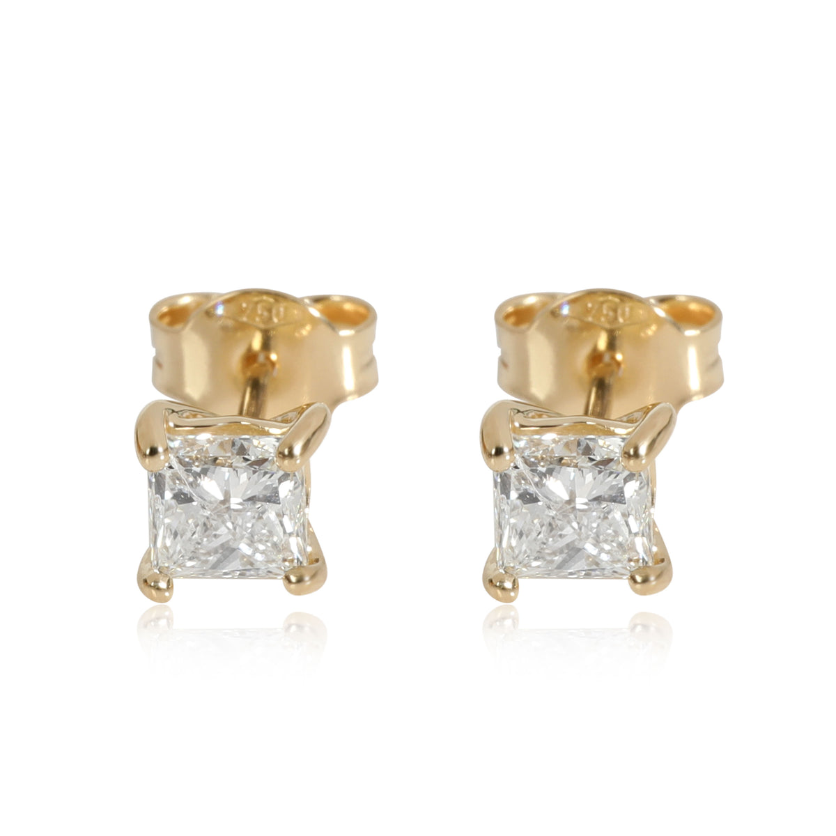 Princess Cut Diamond Stud Earring in 18k Yellow Gold J-K SI1-SI2 0.9 CTW