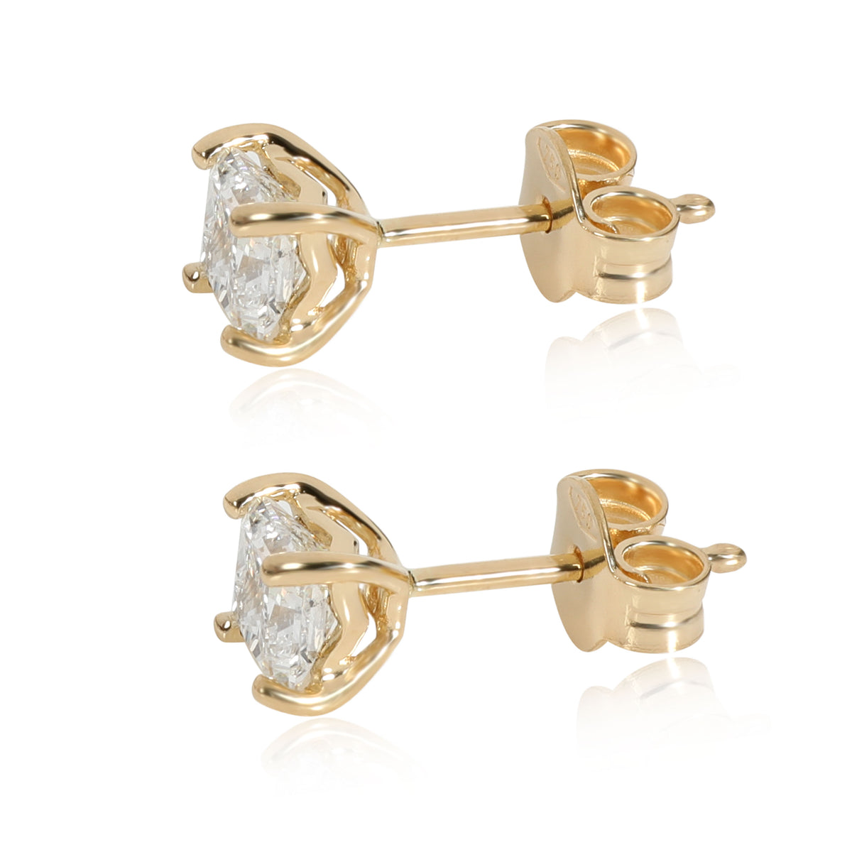 Princess Cut Diamond Stud Earring in 18k Yellow Gold J-K SI1-SI2 0.9 CTW