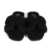 Hermès -  Black Hermès Shearling Oran sandal (37 EUR)