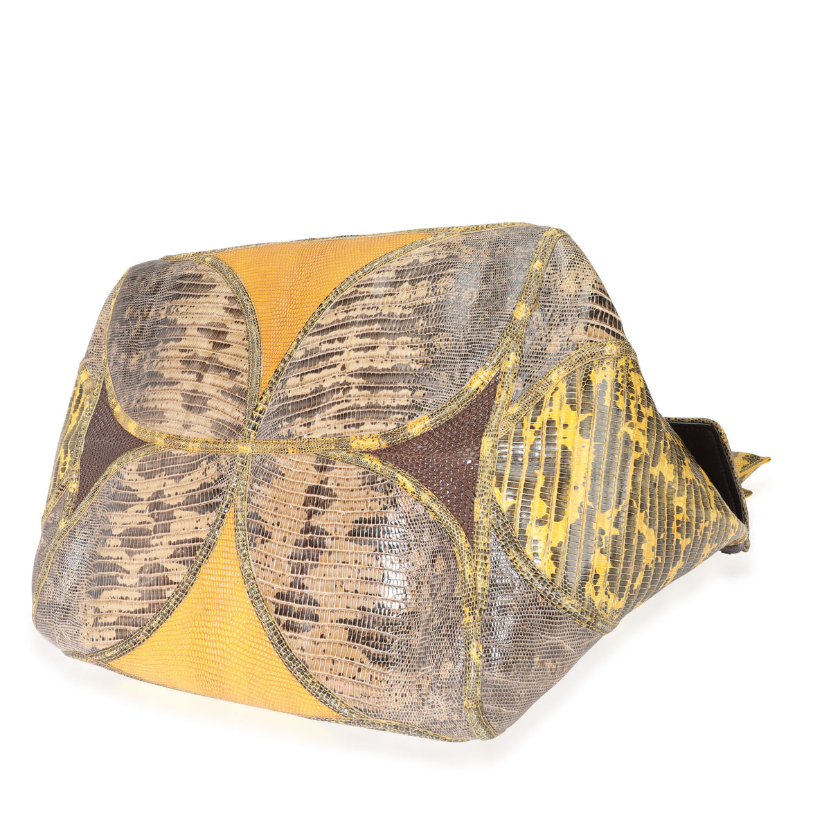 Bottega Veneta Brown & Yellow Patchwork Prezioso Lizard Bag