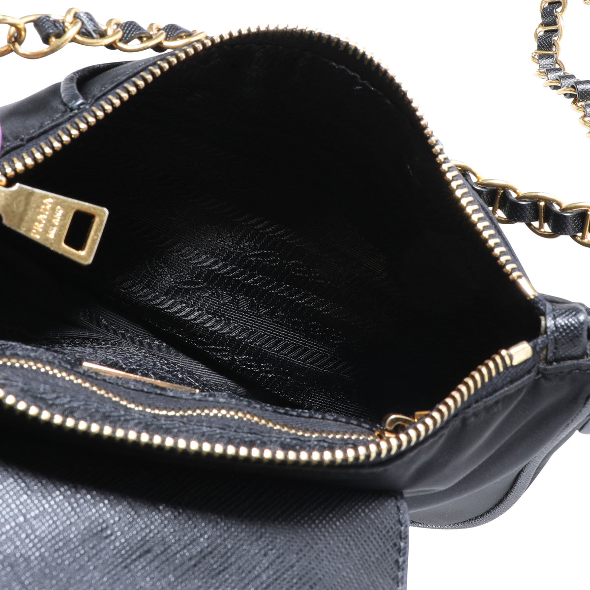 Prada Black Saffiano Leather Mini Chain Wallet, myGemma