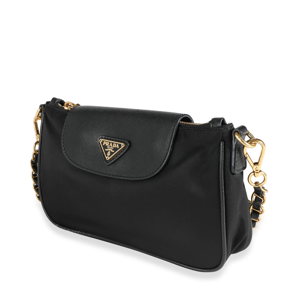 Prada Black Nylon Saffiano Leather Chain Crossbody myGemma