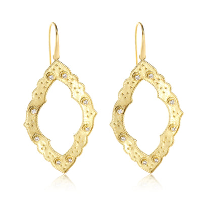 Diamond Sohalia Scalloped Marquise Shaped Earrings in 18K Yellow Gold (0.24 ctw)