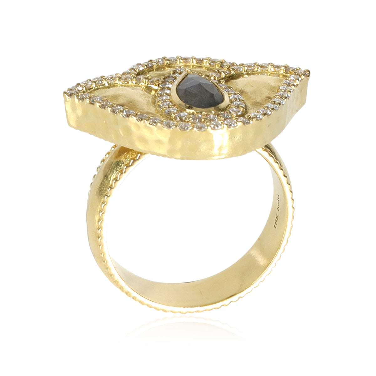 Labradorite Diamond Thamarai Lotus Ring in 18K Yellow Gold (0.56 ctw)