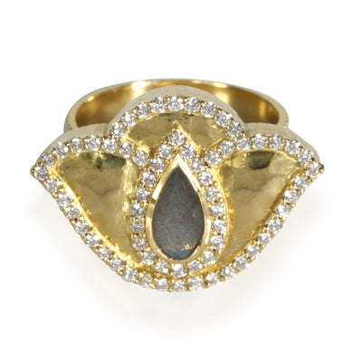 Labradorite Diamond Thamarai Lotus Ring in 18K Yellow Gold (0.56 ctw)