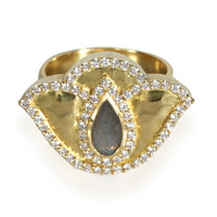 Labradorite Diamond Thamarai Lotus Ring in 18K Yellow Gold (0.56 ctw)