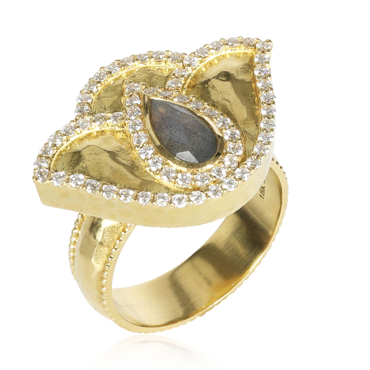 Labradorite Diamond Thamarai Lotus Ring in 18K Yellow Gold (0.56 ctw)