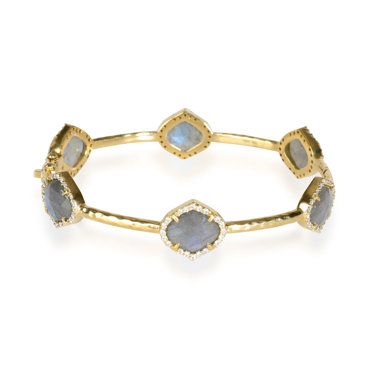 Pallavi Hinged Labradorite & Diamond Bangle Bracelet in 18K Yellow Gold 1.02ctw
