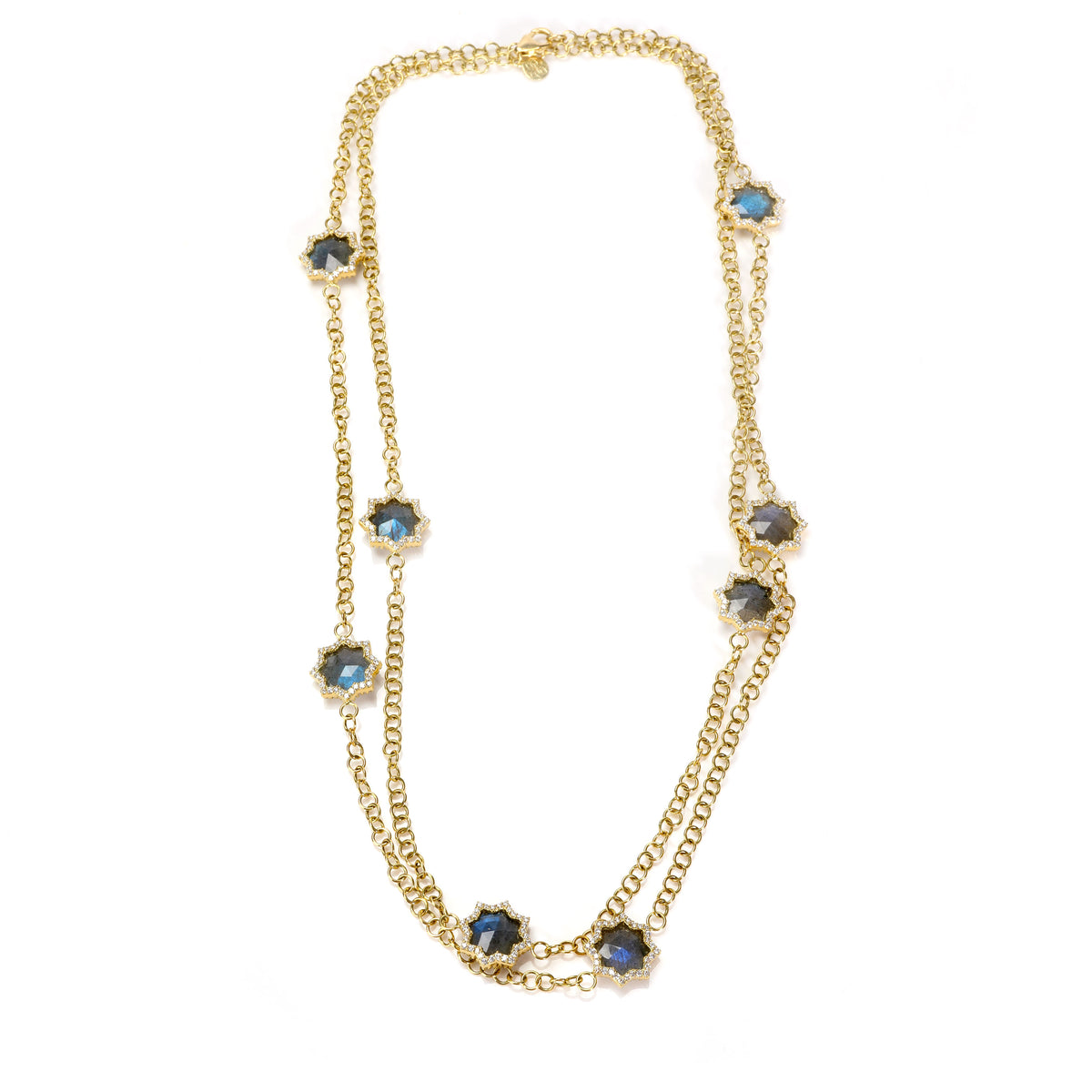 Labradorite & Diamond Station Chain Necklace in 18K Yellow Gold (1.85 ctw)