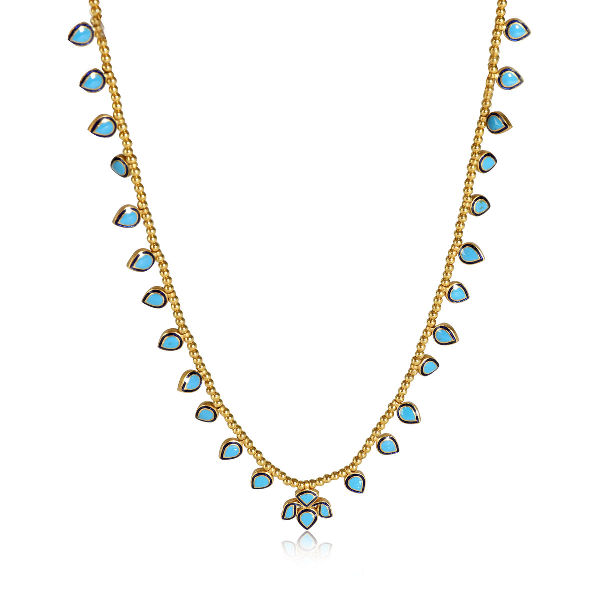 Kundan Diamond  Slice Teardrop & Enamel Necklace in 18K Yellow Gold (3.31 ctw)