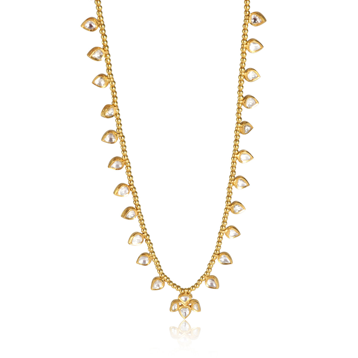 Kundan Diamond  Slice Teardrop & Enamel Necklace in 18K Yellow Gold (3.31 ctw)