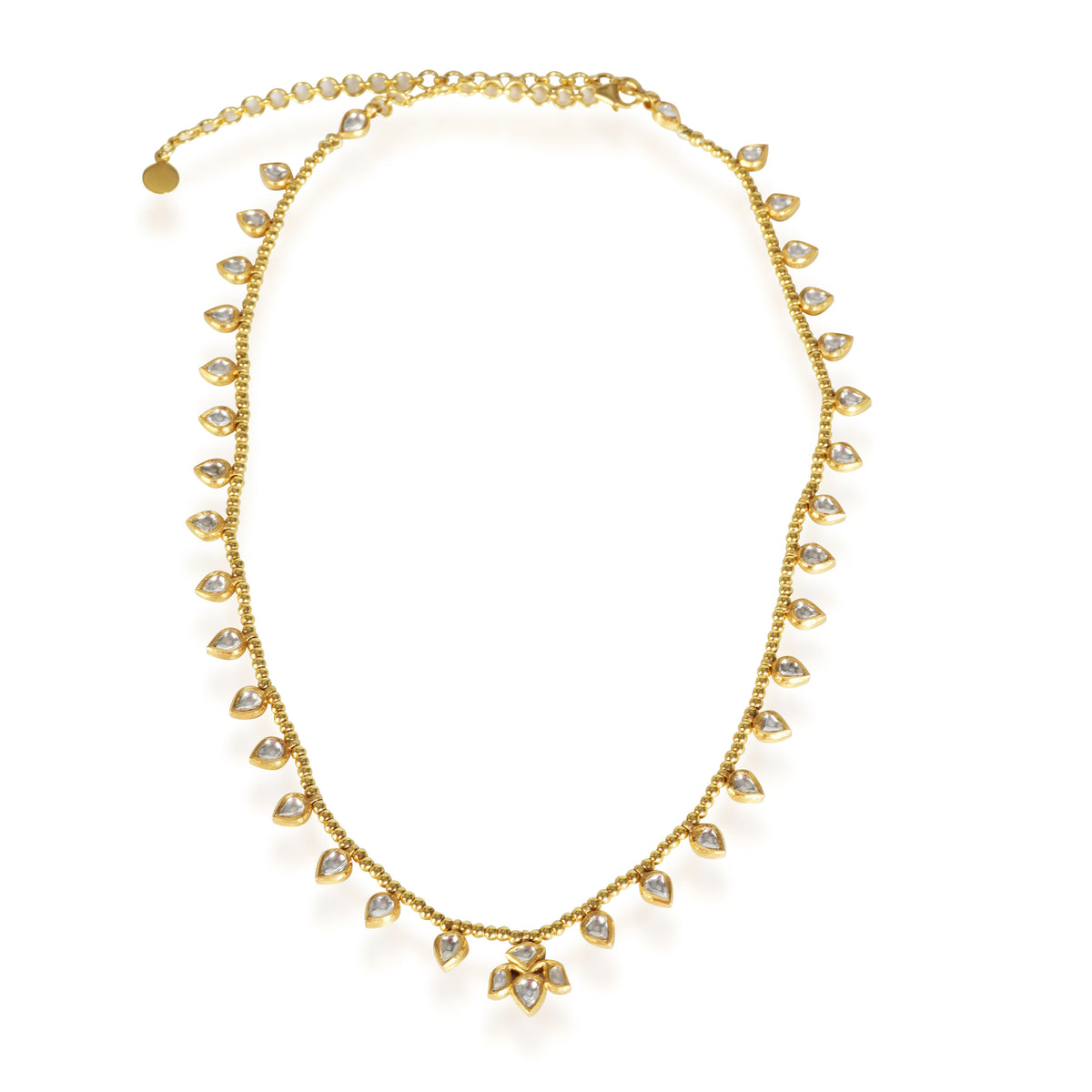 Kundan Diamond  Slice Teardrop & Enamel Necklace in 18K Yellow Gold (3.31 ctw)