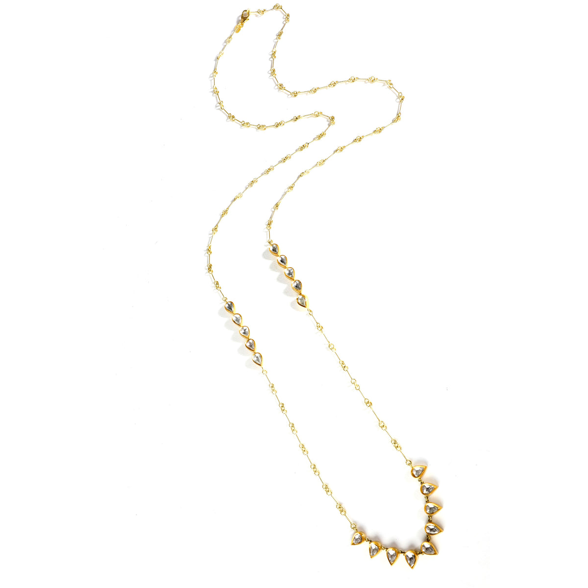 Amrapali Diamond Kundan Teardrop Station Necklace in 18K Yellow Gold (3.73 ctw)