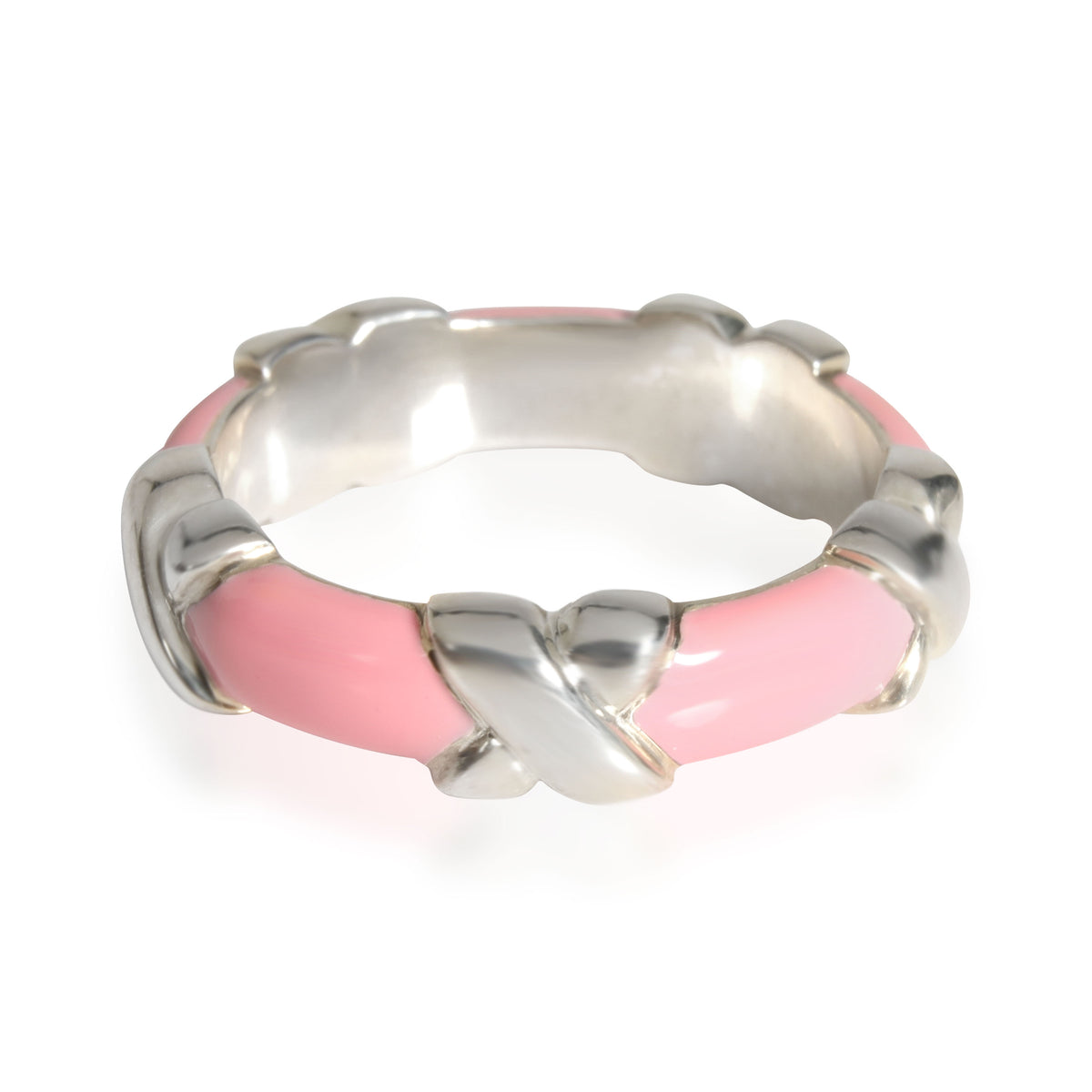 Tiffany & Co. Signature X Pink Enamel Band in Sterling Silver