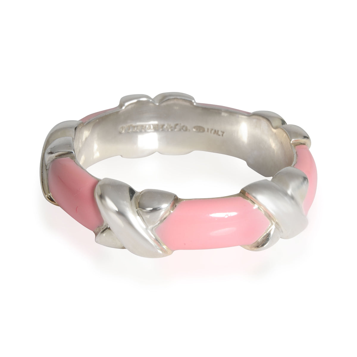 Tiffany & Co. Signature X Pink Enamel Band in Sterling Silver