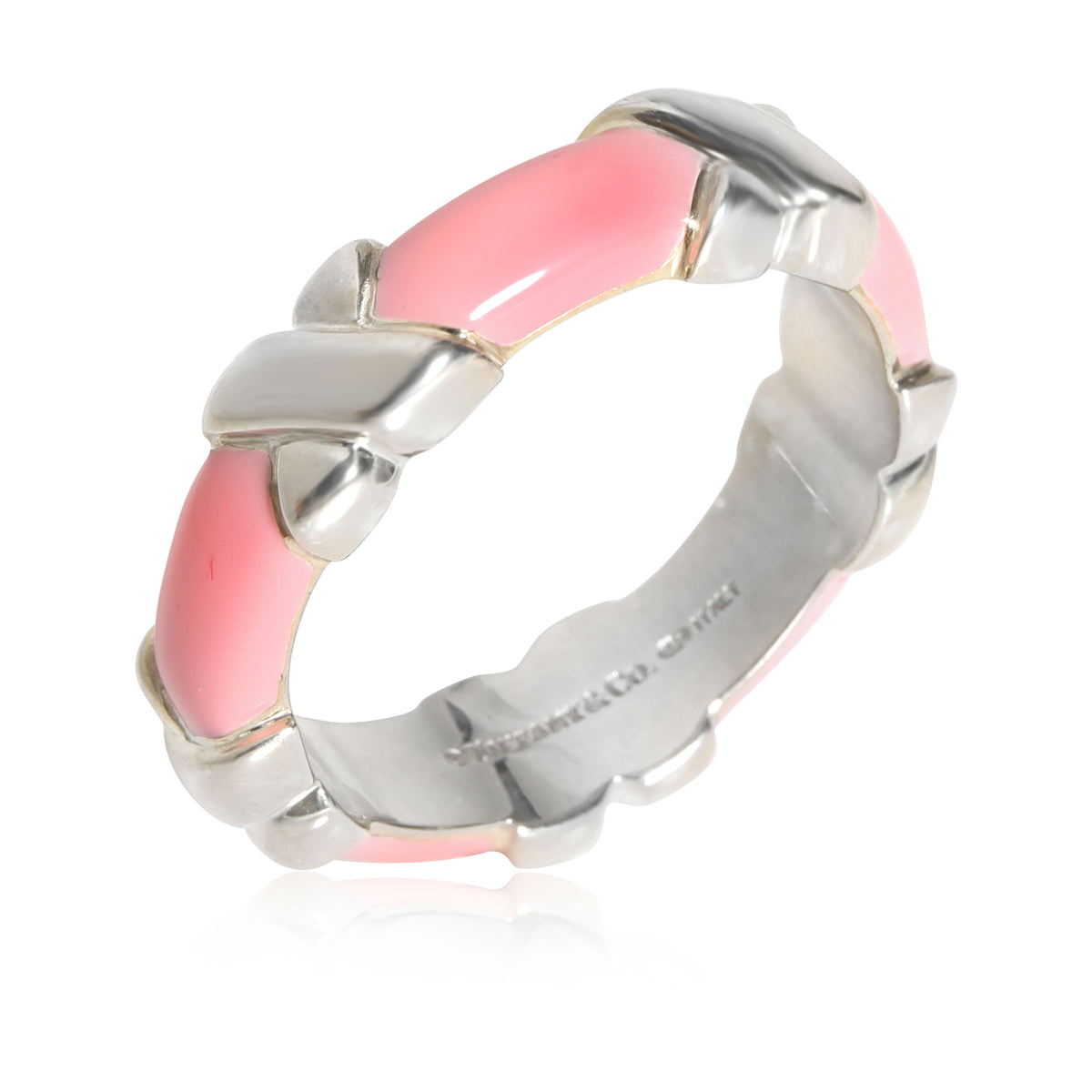 Tiffany & Co. Signature X Pink Enamel Band in Sterling Silver