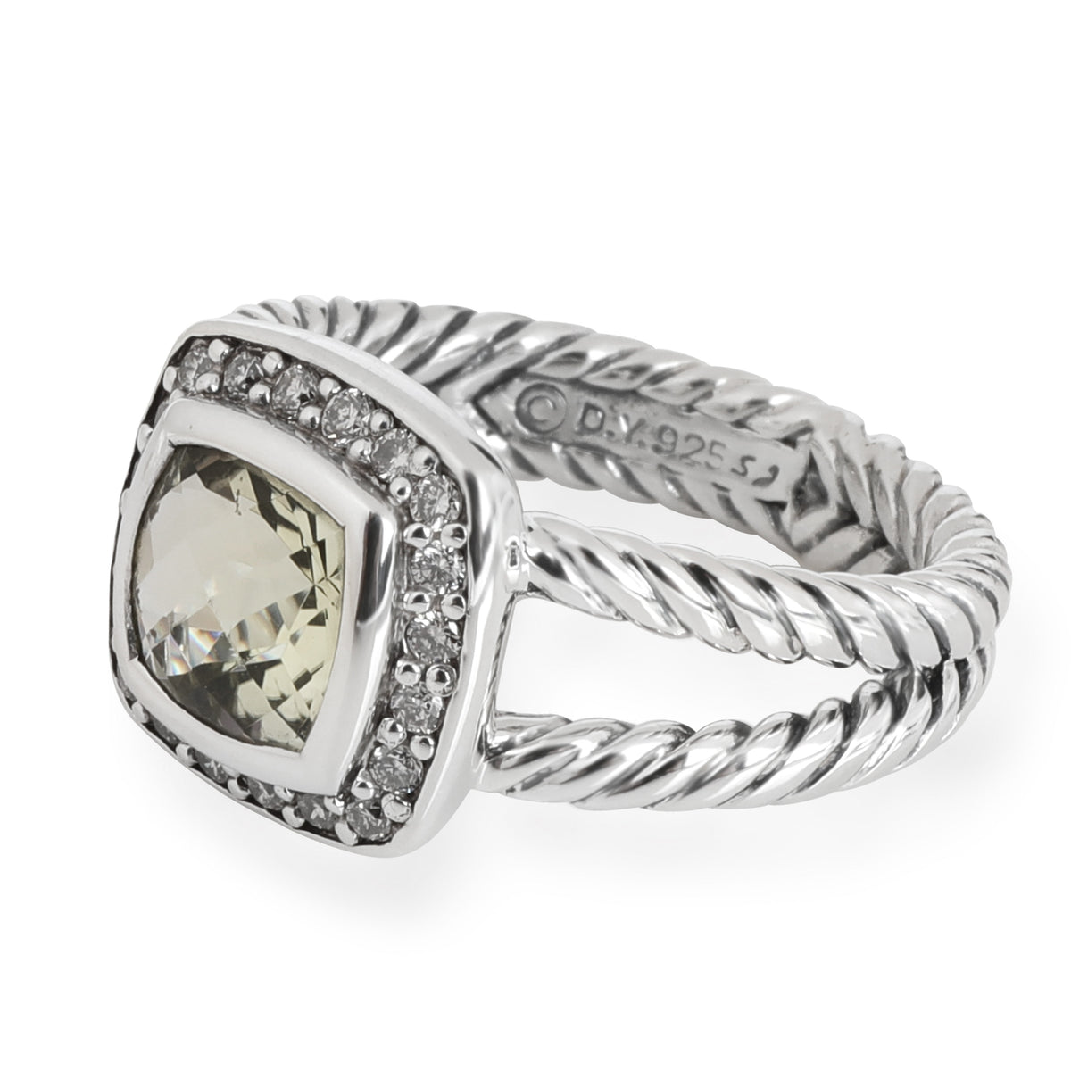 David Yurman Albion Prasiolite Diamond Cable Ring in Sterling Silver