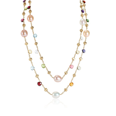 Marco Bicego Paradise Pearl & Mixed Gemstone Necklace in Yellow Gold