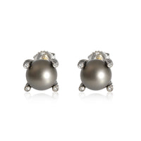 David Yurman Black Pearl Diamond Cable Earrings in Sterling Silver 0.02 CTW