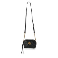 Gucci Black Matelassé Leather Small GG Marmont Shoulder Bag