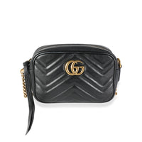 Gucci Black Matelassé Leather Small GG Marmont Shoulder Bag