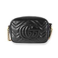 Gucci Black Matelassé Leather Small GG Marmont Shoulder Bag