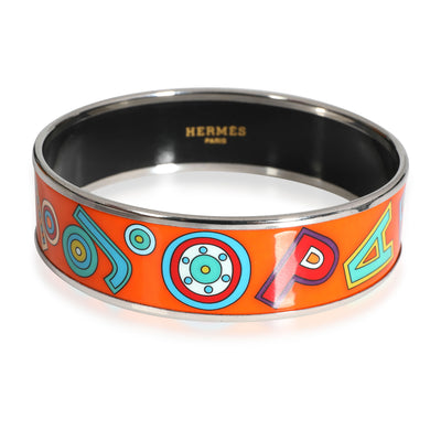 Palladium Plated Hermès Vintage Orange Tohu Bohu Wide Enamel Bangle (62MM)