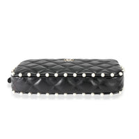 Chanel Black Quilted Lambskin Pearl Embellished Double Zip Wallet On Chain