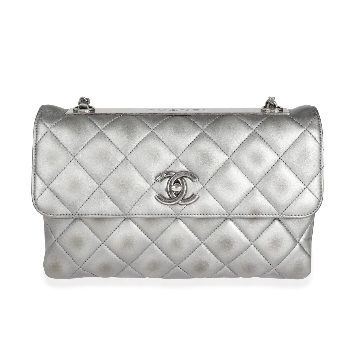CHANEL Jumbo Flap Quilted Leather Shoulder Bag Metallic Silver