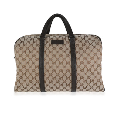 Gucci Dark Brown Leather & Monogram Canvas Boston Duffle Bag