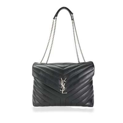 Saint Laurent Black Matelassé Y Calfskin Leather Medium Loulou Shoulder Bag