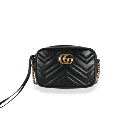 Gucci Black Matelassé Leather Small GG Marmont Shoulder Bag