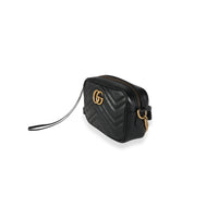 Gucci Black Matelassé Leather Small GG Marmont Shoulder Bag