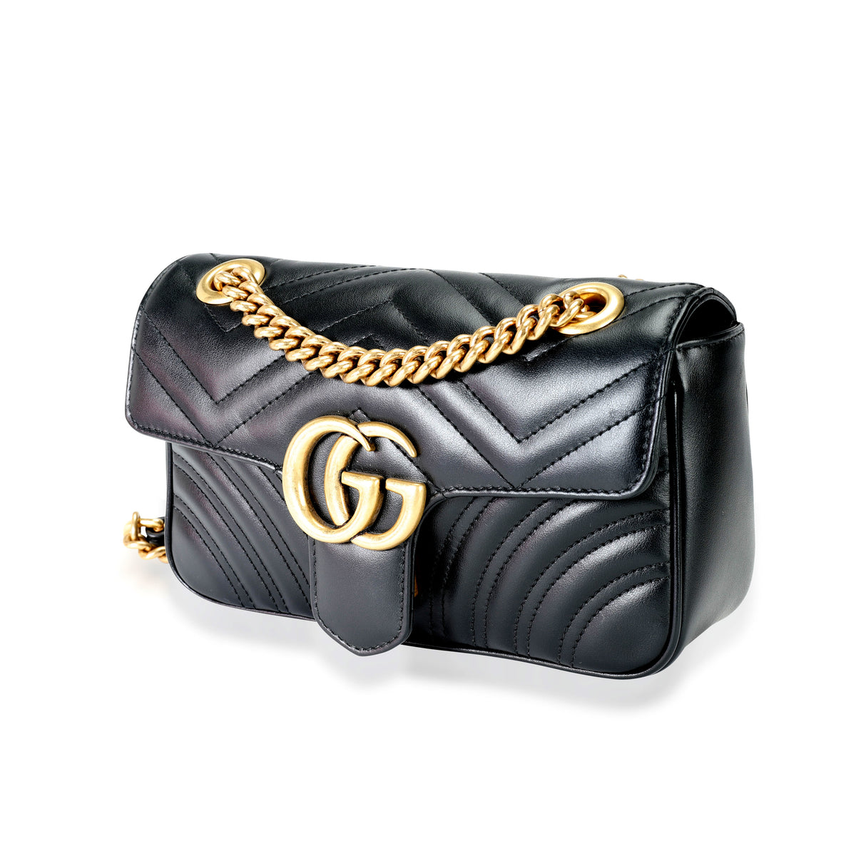 Gucci Black Matelassé Leather GG Marmont Mini Bag