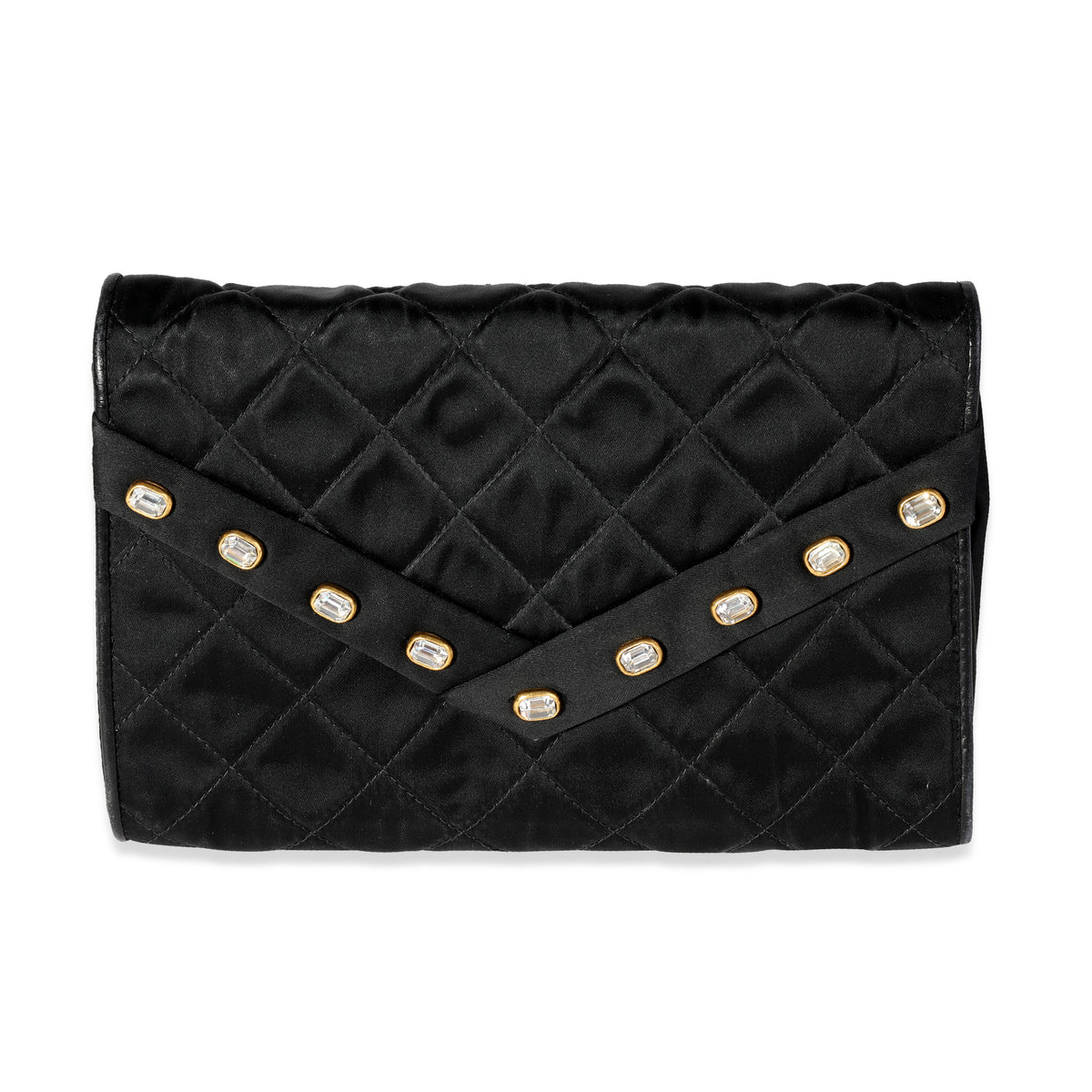 Chanel Vintage Black Quilted Satin Embellished Evening Bag